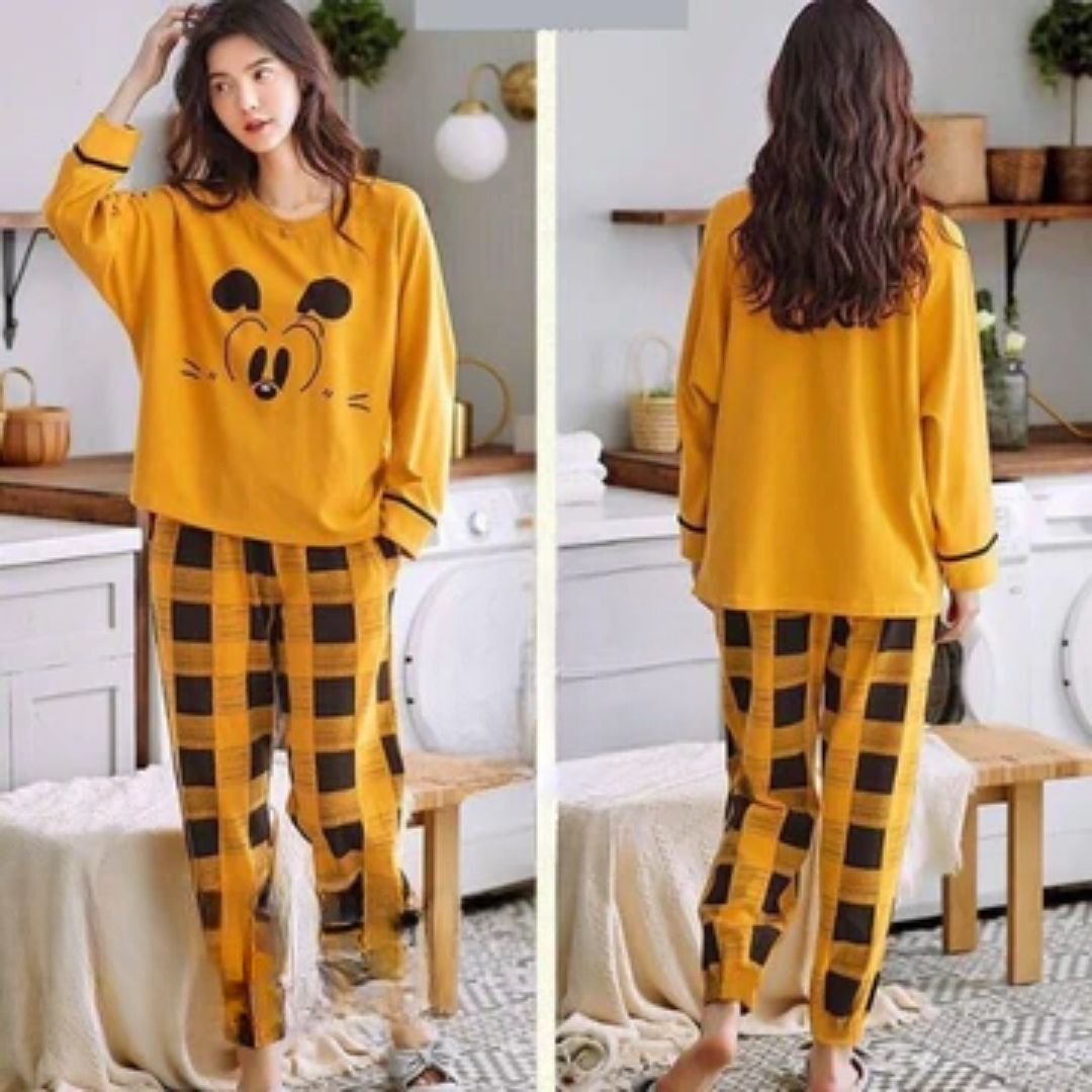 Mustard Contrast Check Woman Pajama Set